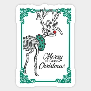 'Merry Freakin Christmas' Skeleton Reindeer Sticker